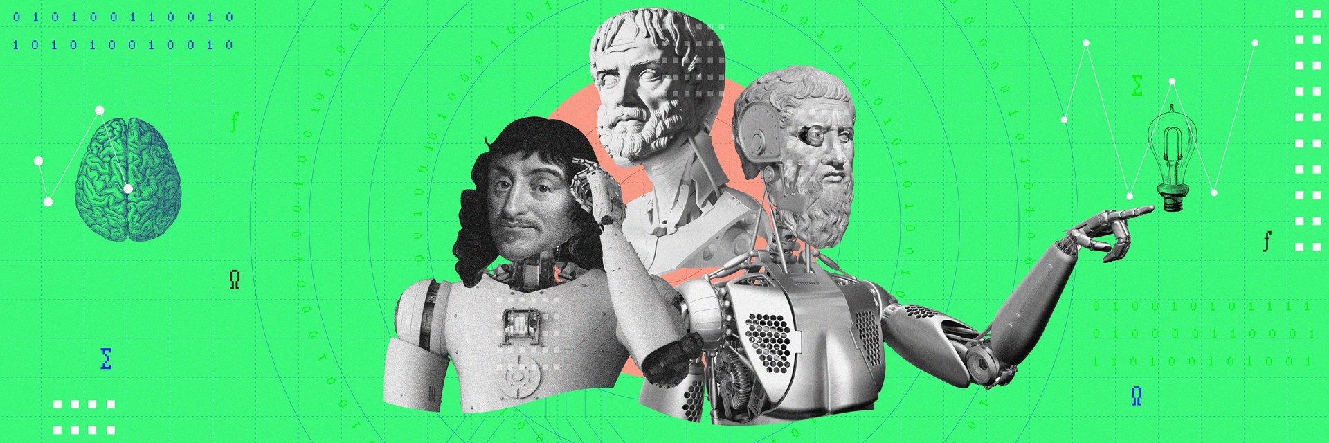 AI and the greatest philosophers. Illustration: Nadia Méndez.