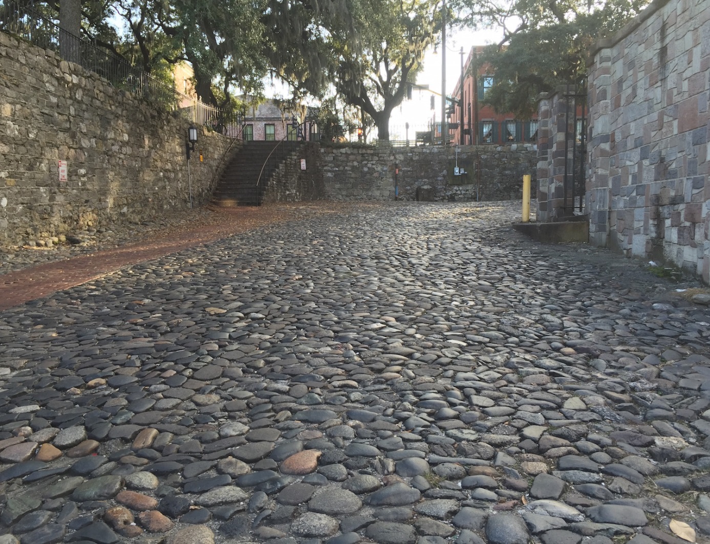 Cobblestone streets and buildings are now iconic sights in Savannah, Georgia. The stones served as ballast for ships travelling from Liverpool to the southern USA as part of the tobacco and cotton trades. Photograph: Anthony Martin. 